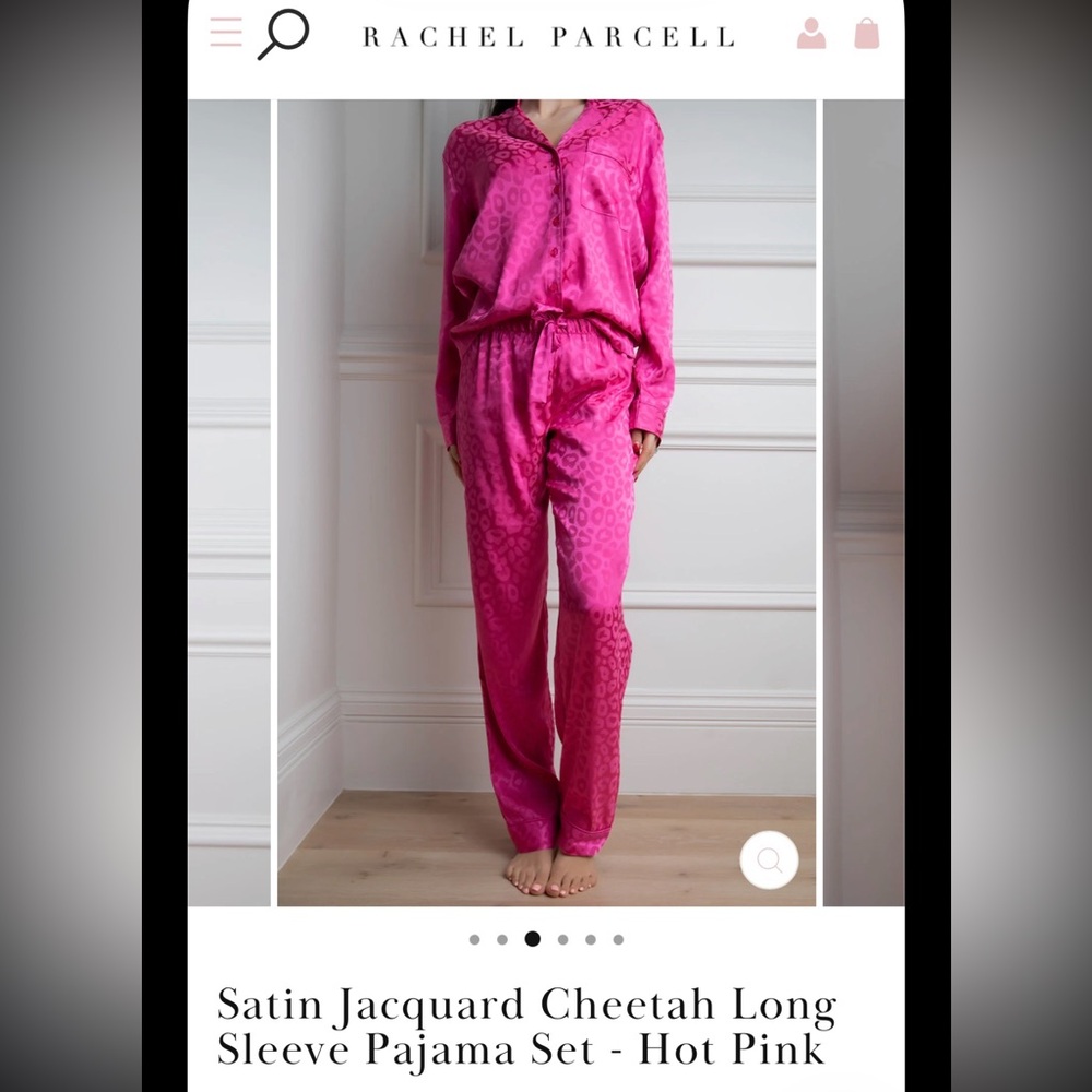 NWT Rachel Parcell Satin Jacquard Cheetah Long Sleeve Pajama Set Hot Pink XS - Picture 6 of 15